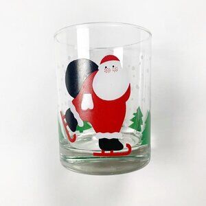 Vintage ARCOROC Santa on Skates Tumbler Rock Glass Christmas Tree & Snow Balls